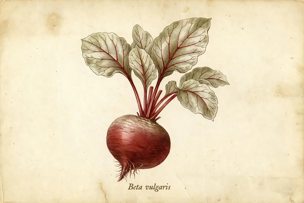 Illustration botanique ancienne de Beta vulgaris, style gravure sur parchemin vieilli