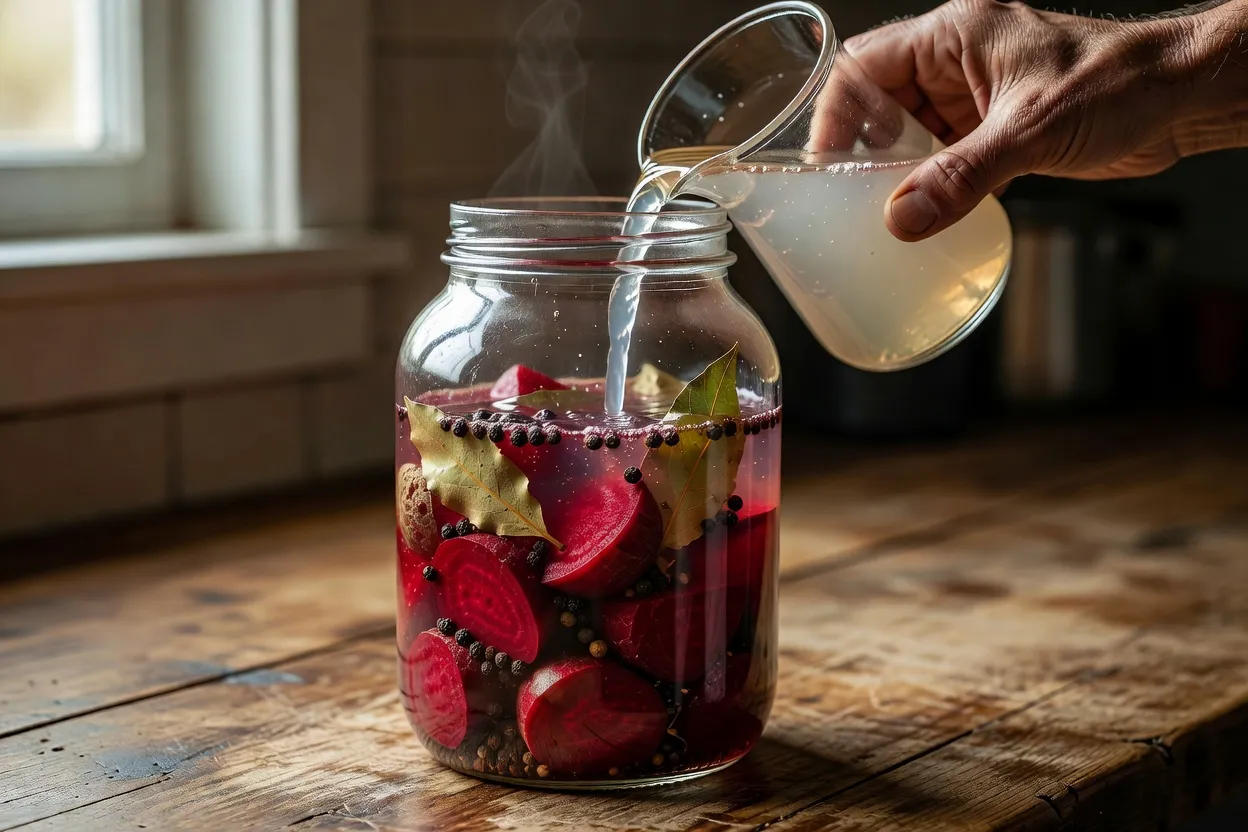 Étapes de préparation de la lacto-fermentation de betterave rouge en bocal